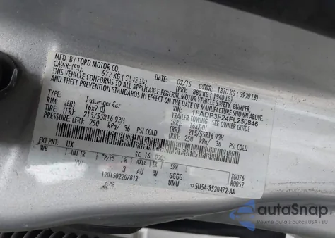 2015 Ford Focus Se z USA, uszkodzony, nr VIN 1FADP3F24FL250846